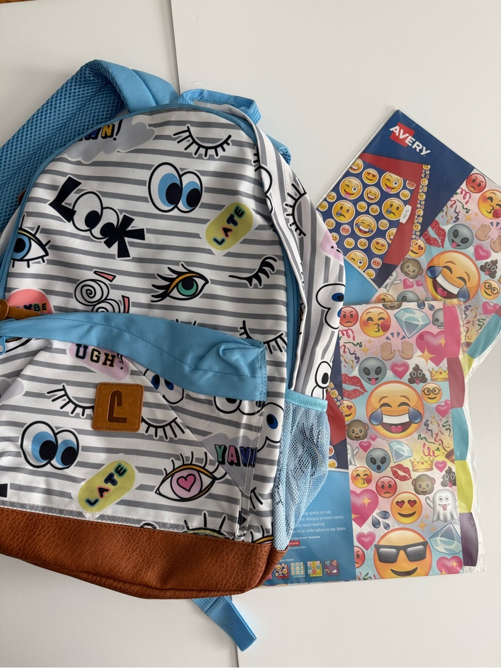 Kids Blue and White Graphic Eye-Print Backpack - Unbranded